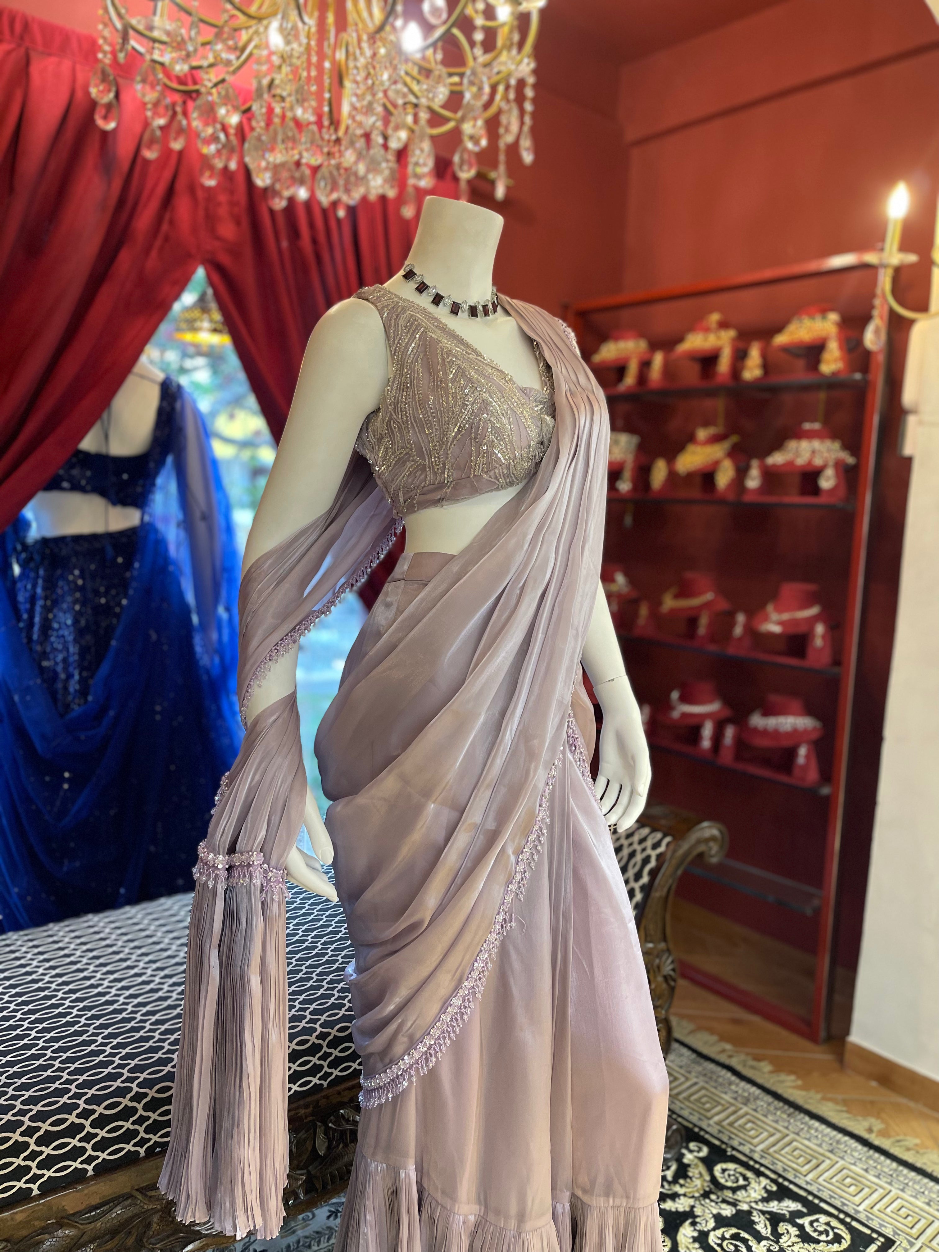 Lilac ruffle drape Saree
