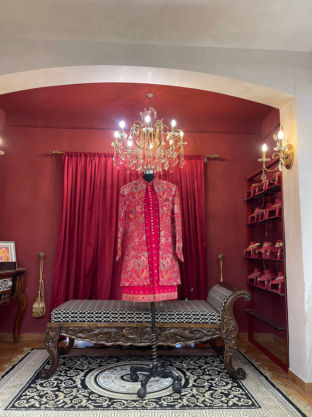 Magenta Floral Heavily Embroidered Kurta & Indo-Western Jacket Set