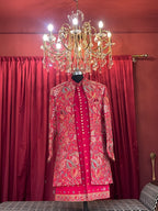 Magenta Floral Heavily Embroidered Kurta & Indo-Western Jacket Set