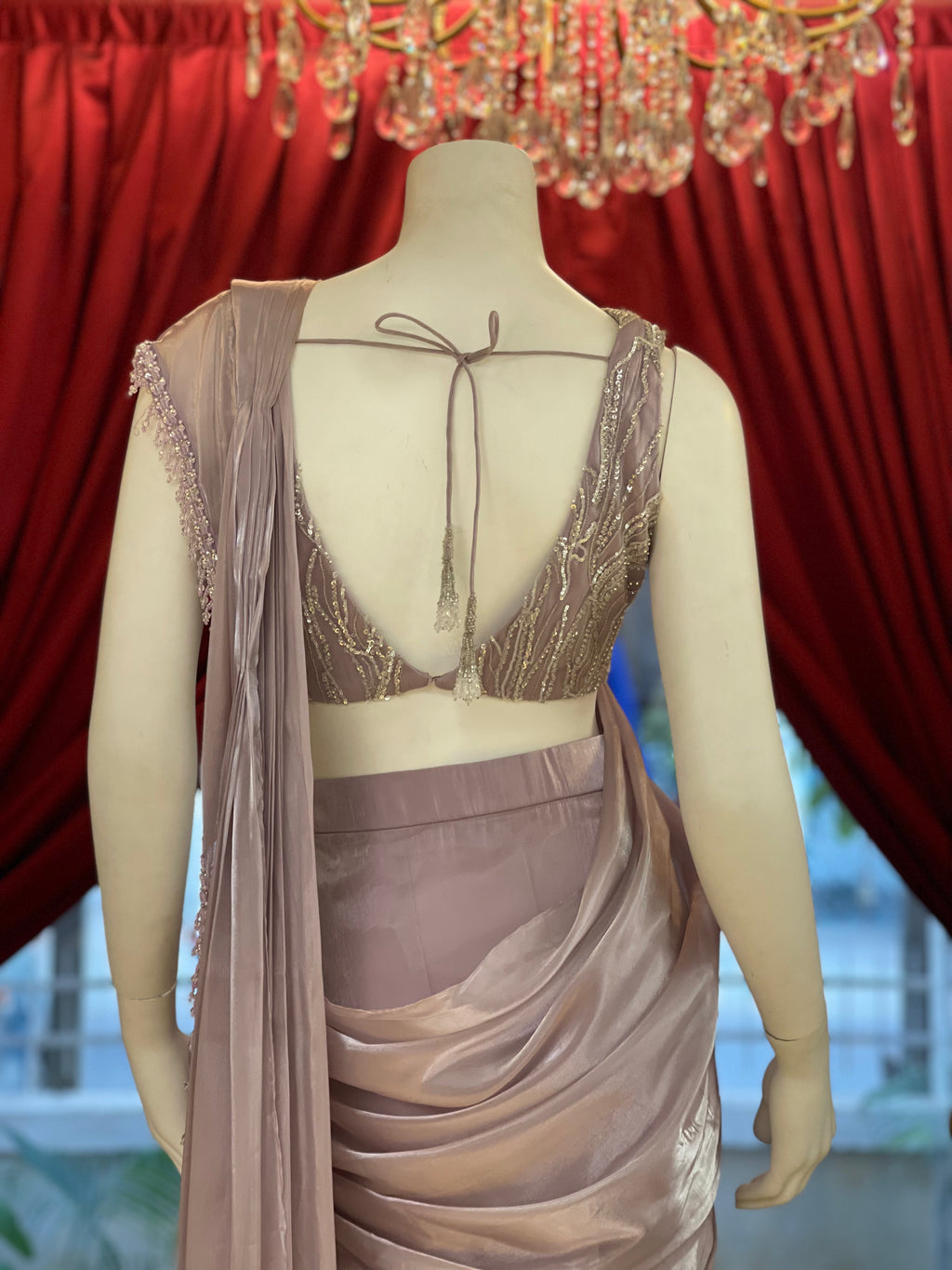 Lilac ruffle drape Saree
