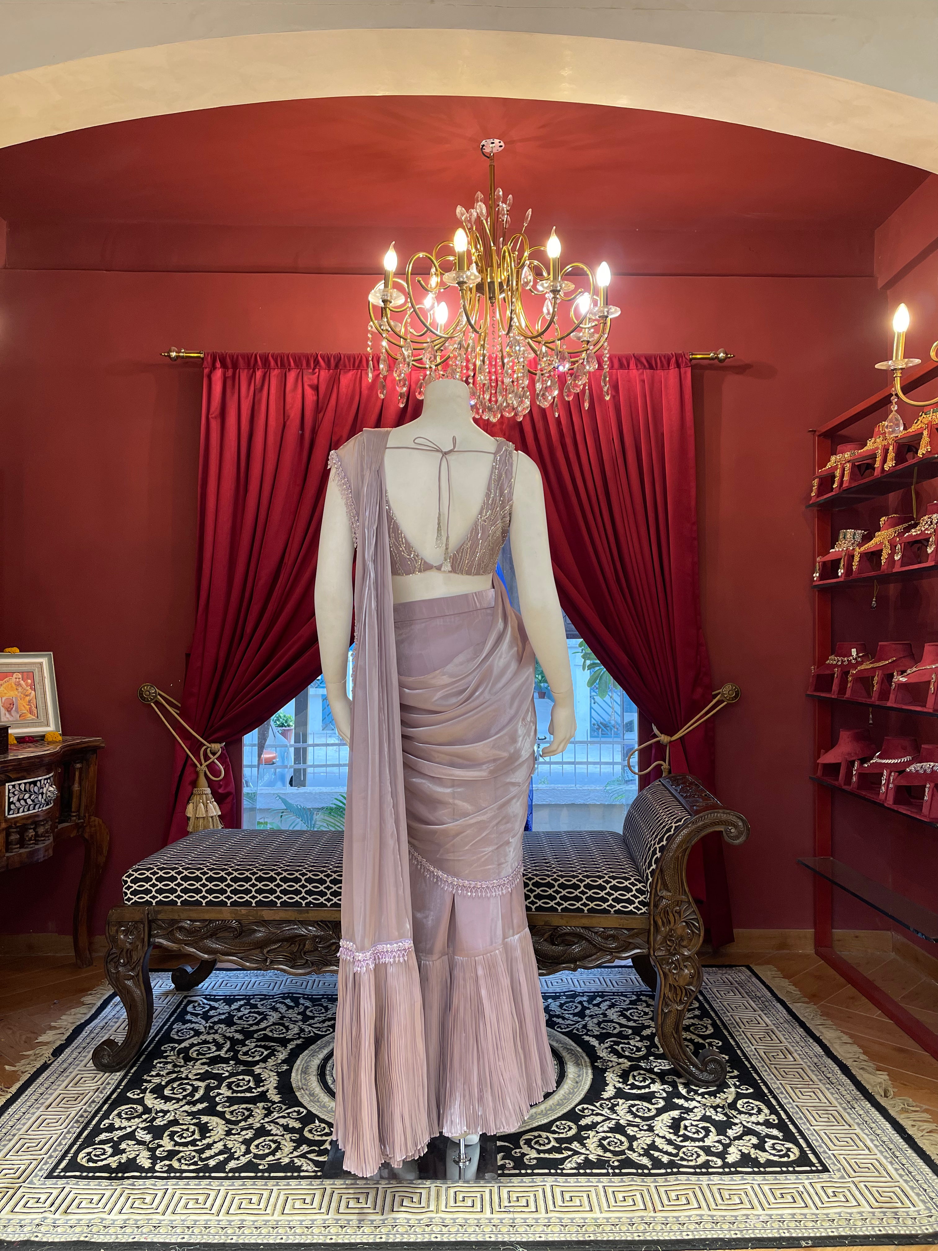 Lilac ruffle drape Saree
