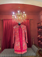 Magenta Floral Heavily Embroidered Kurta & Indo-Western Jacket Set
