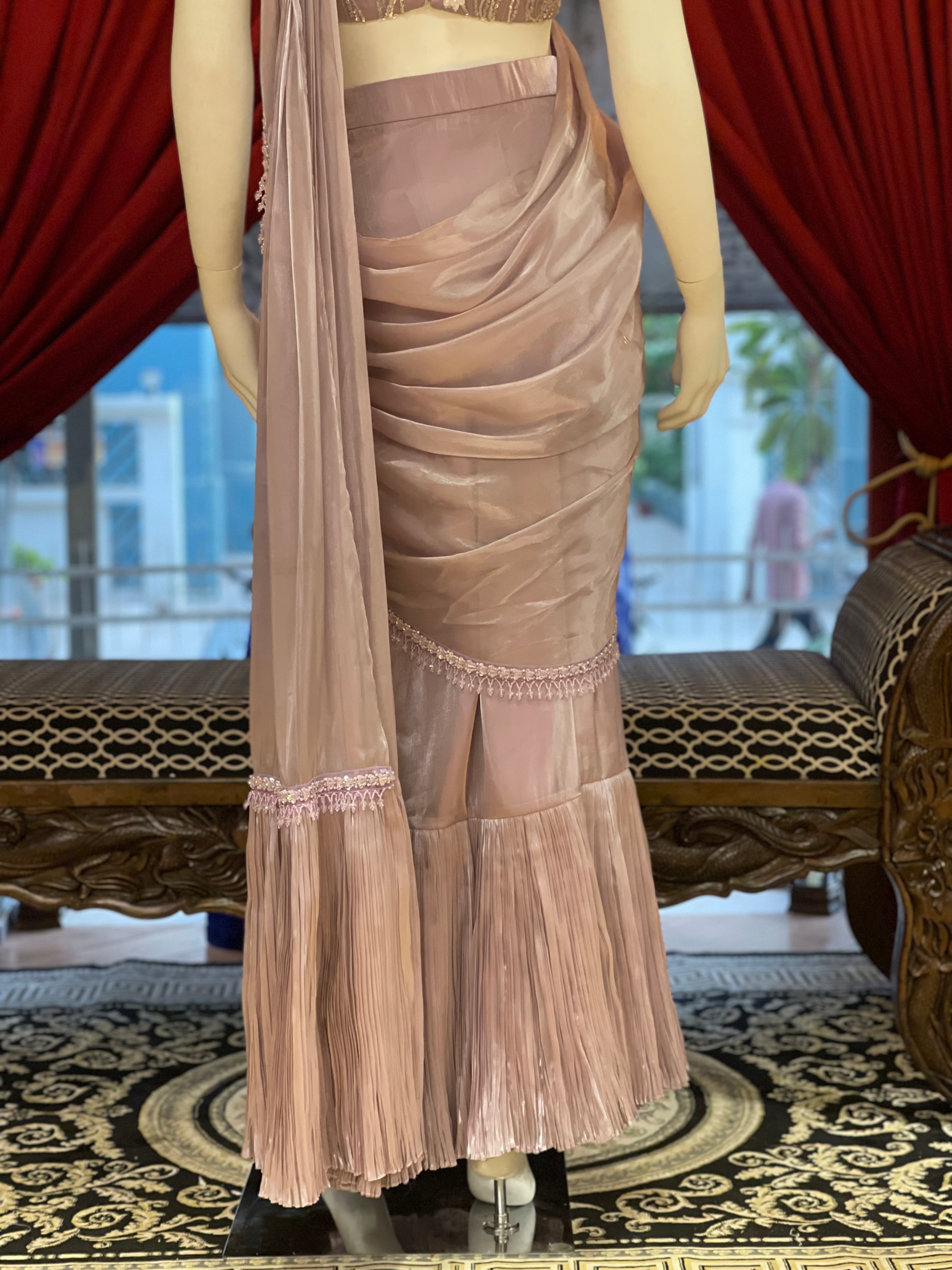 Lilac ruffle drape Saree