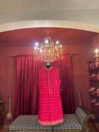 Magenta Floral Heavily Embroidered Kurta & Indo-Western Jacket Set