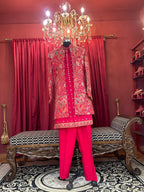 Magenta Floral Heavily Embroidered Kurta & Indo-Western Jacket Set