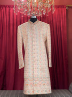 Off-White Pastel Embroidered Men's Groom Sherwani