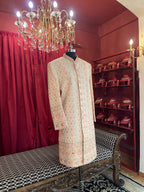 Off-White Pastel Embroidered Men's Groom Sherwani