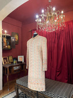 Off-White Pastel Embroidered Men's Groom Sherwani