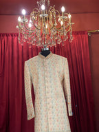 Off-White Pastel Embroidered Men's Groom Sherwani