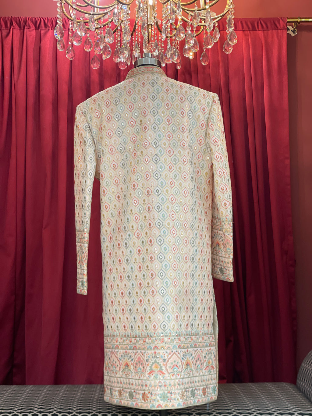 Off-White Pastel Embroidered Men's Groom Sherwani