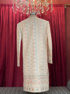 Off-White Pastel Embroidered Men's Groom Sherwani