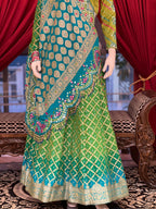 Green Bandhani Mirror Work Set