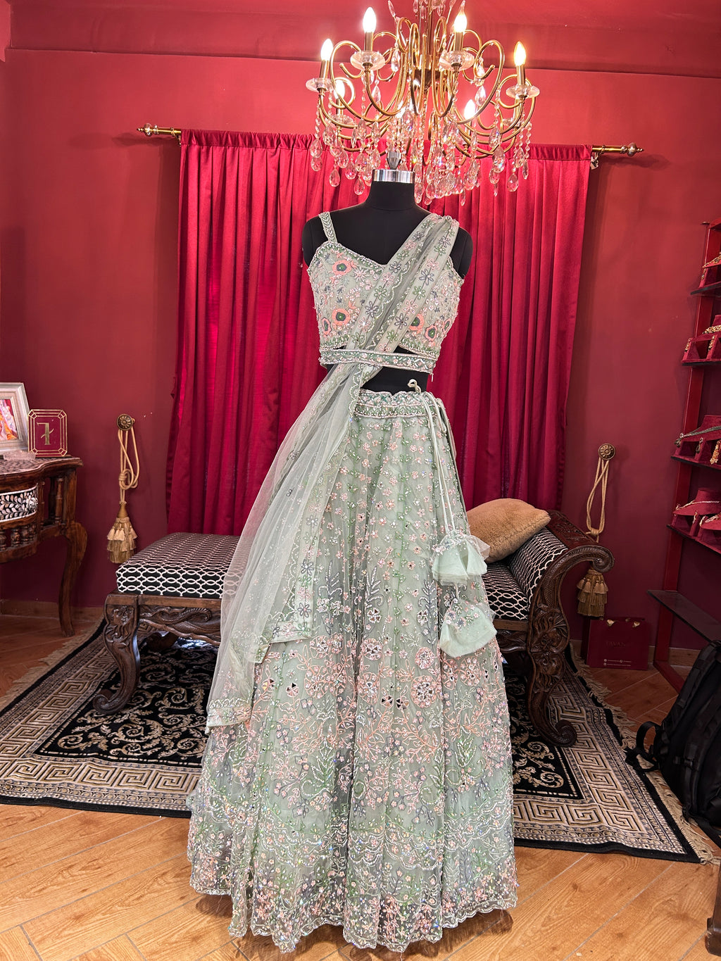 Mint Green Embroidered Lehenga Set