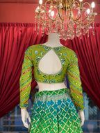 Green Bandhani Mirror Work Set