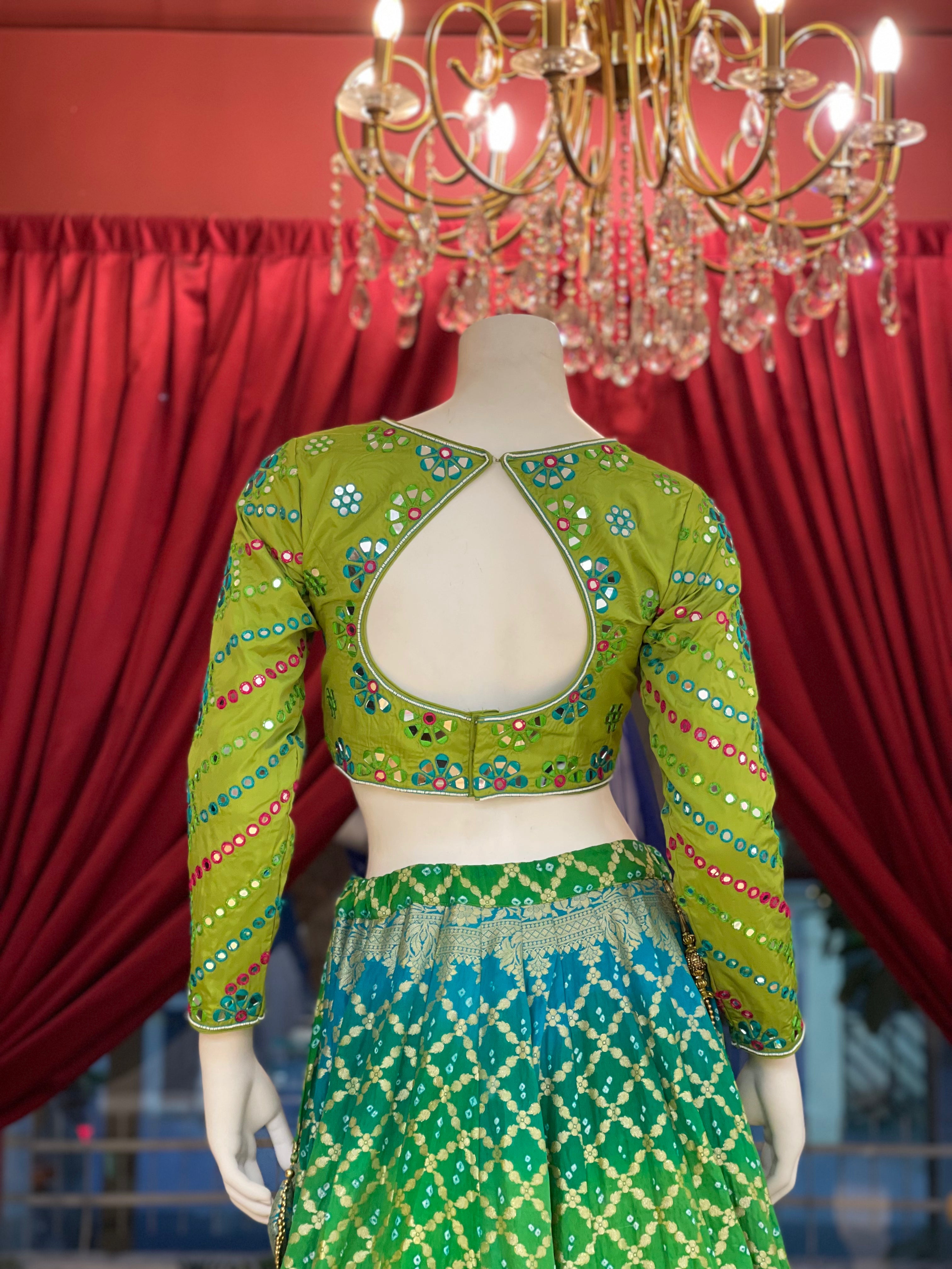 Green Bandhani Mirror Work Set