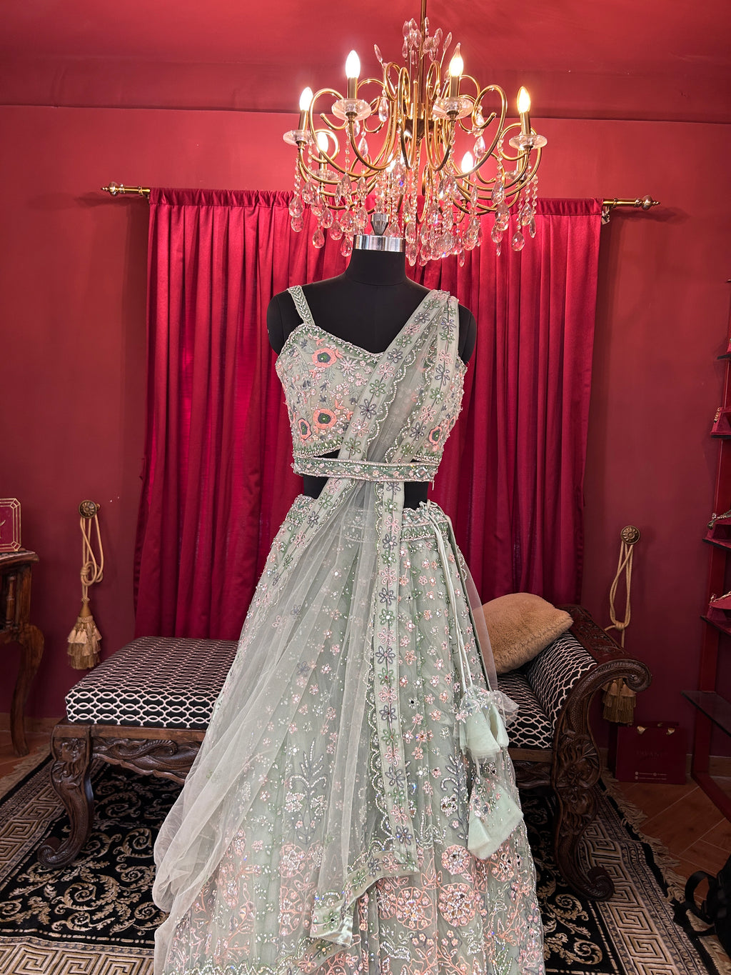 Mint Green Embroidered Lehenga Set