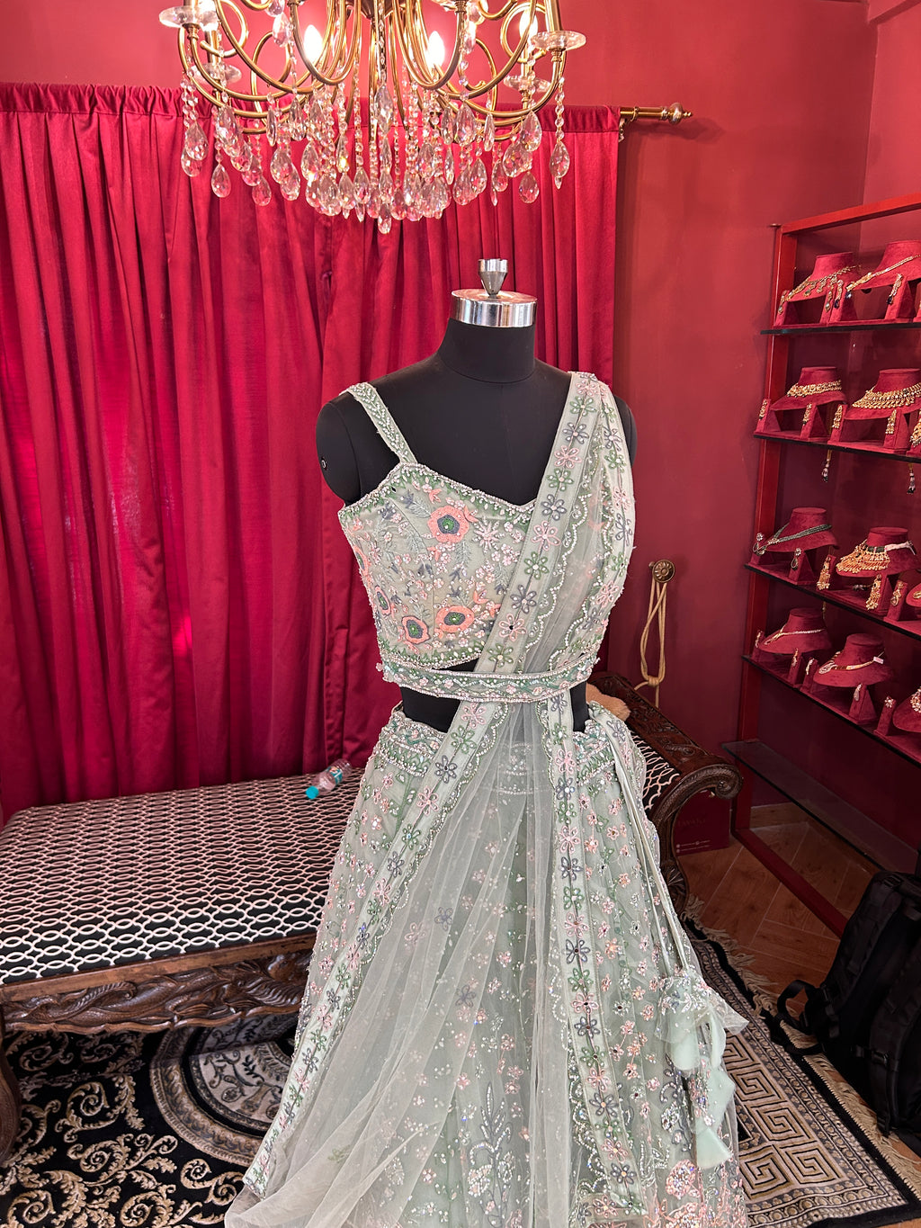 Mint Green Embroidered Lehenga Set