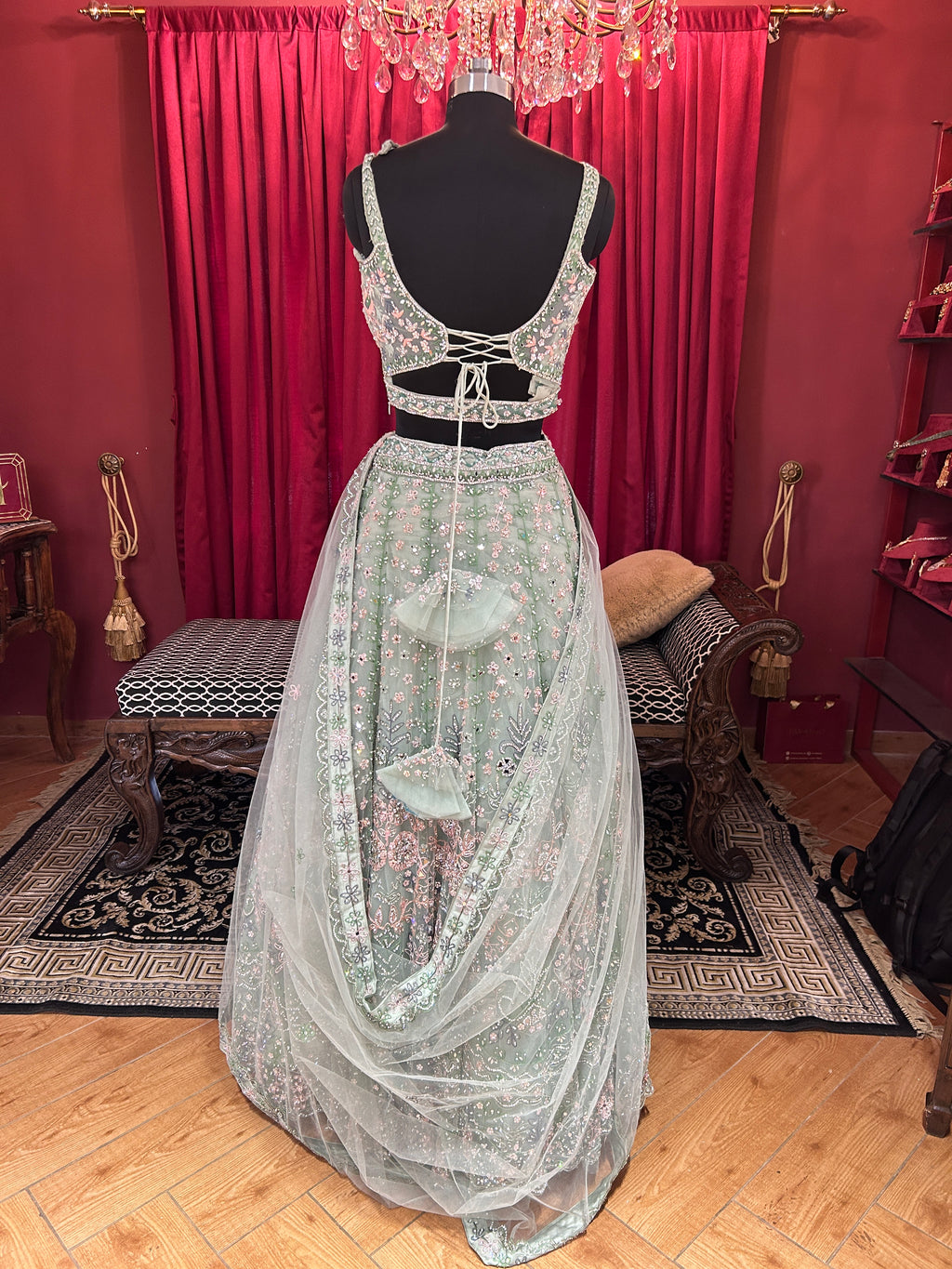 Mint Green Embroidered Lehenga Set