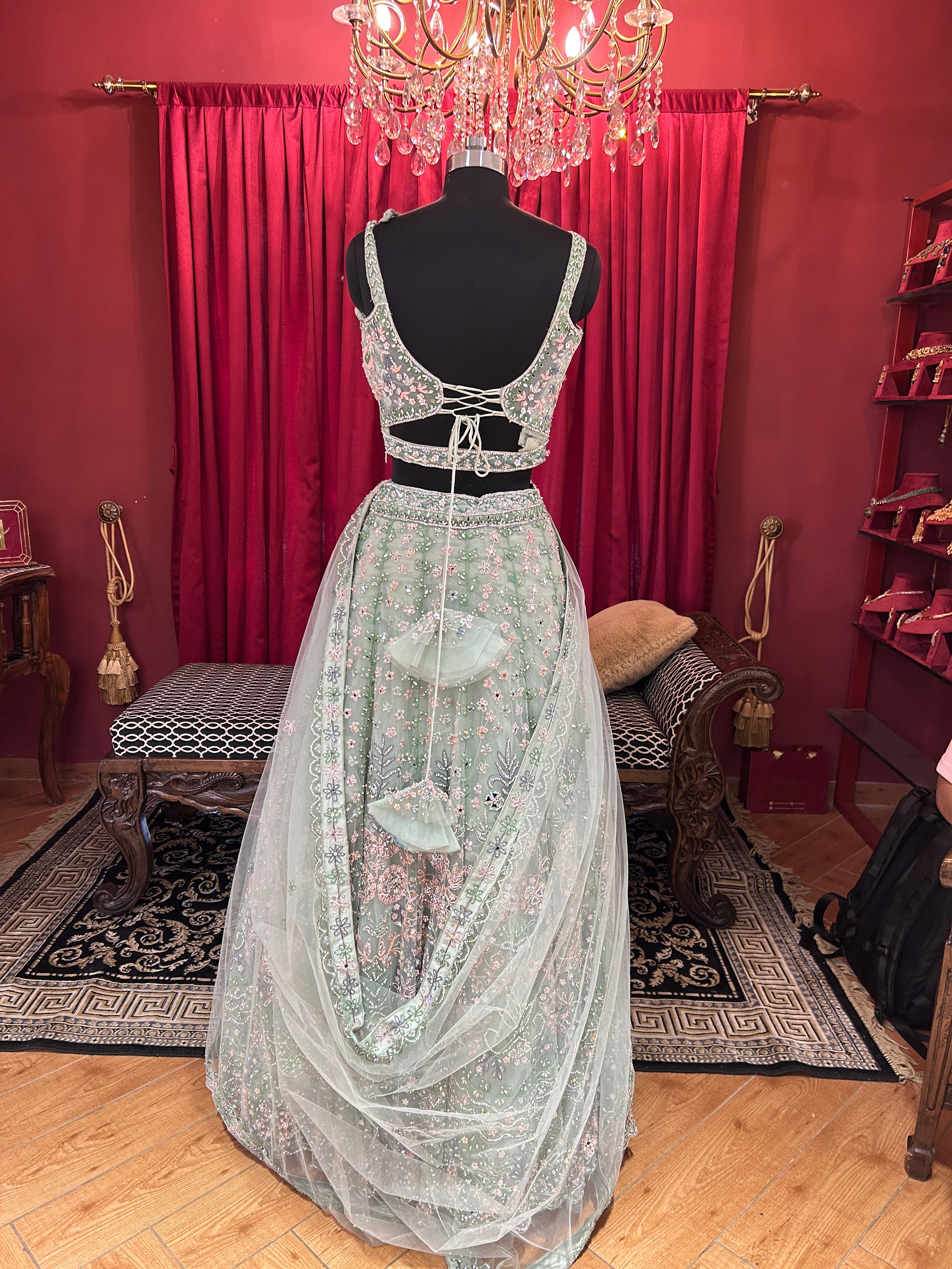 Mint Green Embroidered Lehenga Set