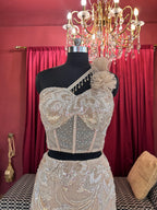 Champagne Crystal Corset One Shoulder Lehenga
