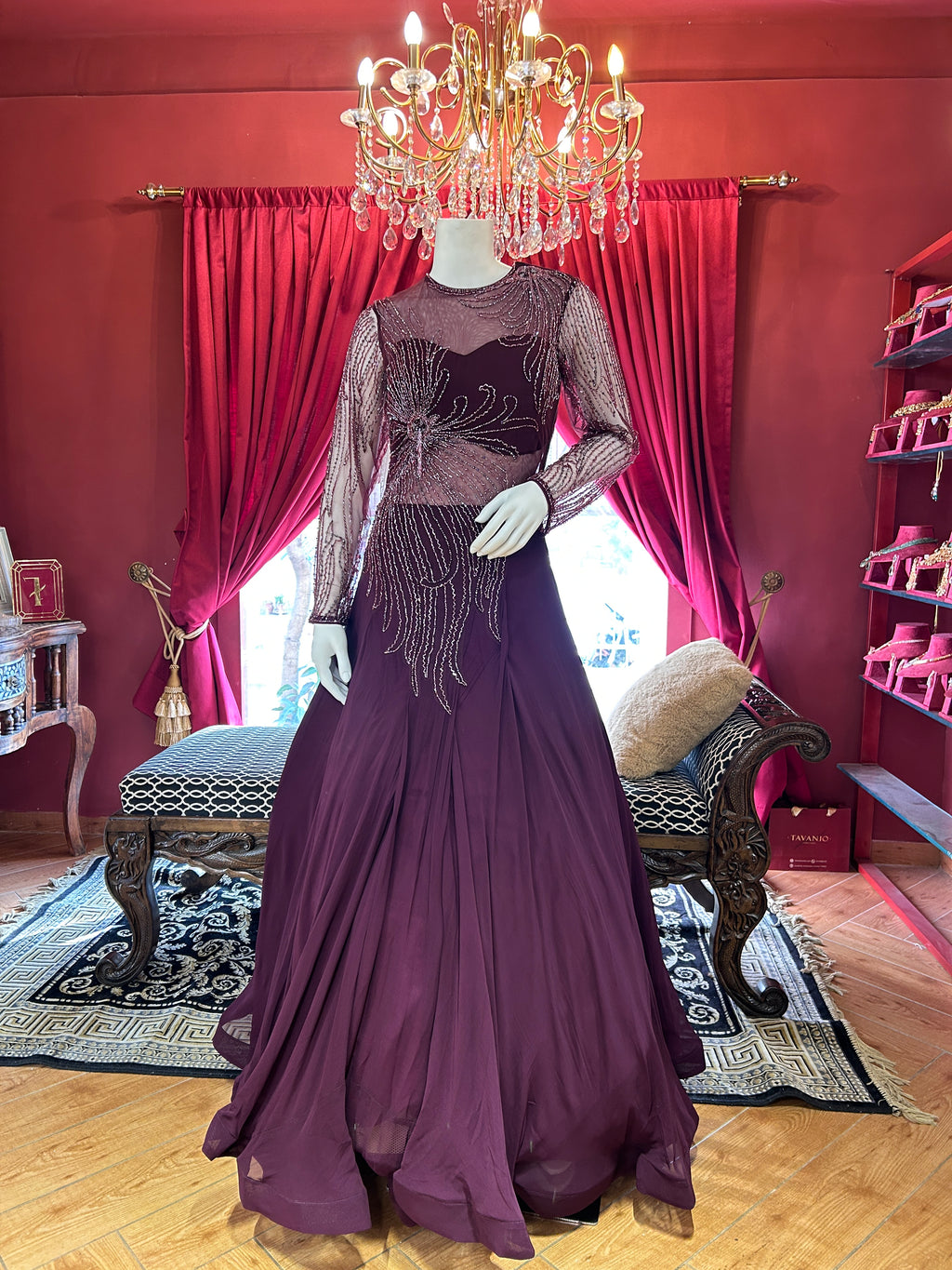 Wine Full Sleeves Gown