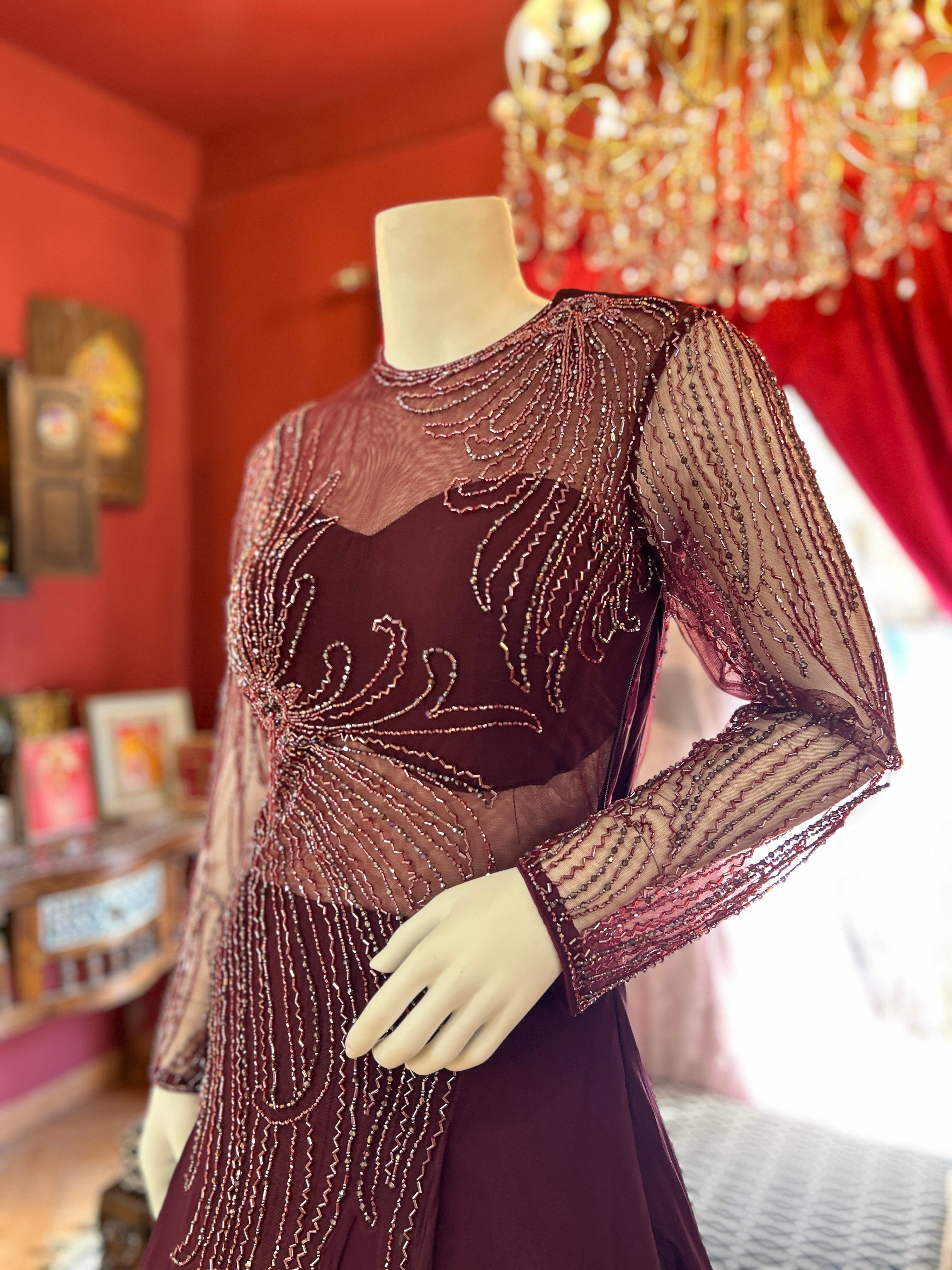 Wine Full Sleeves Gown