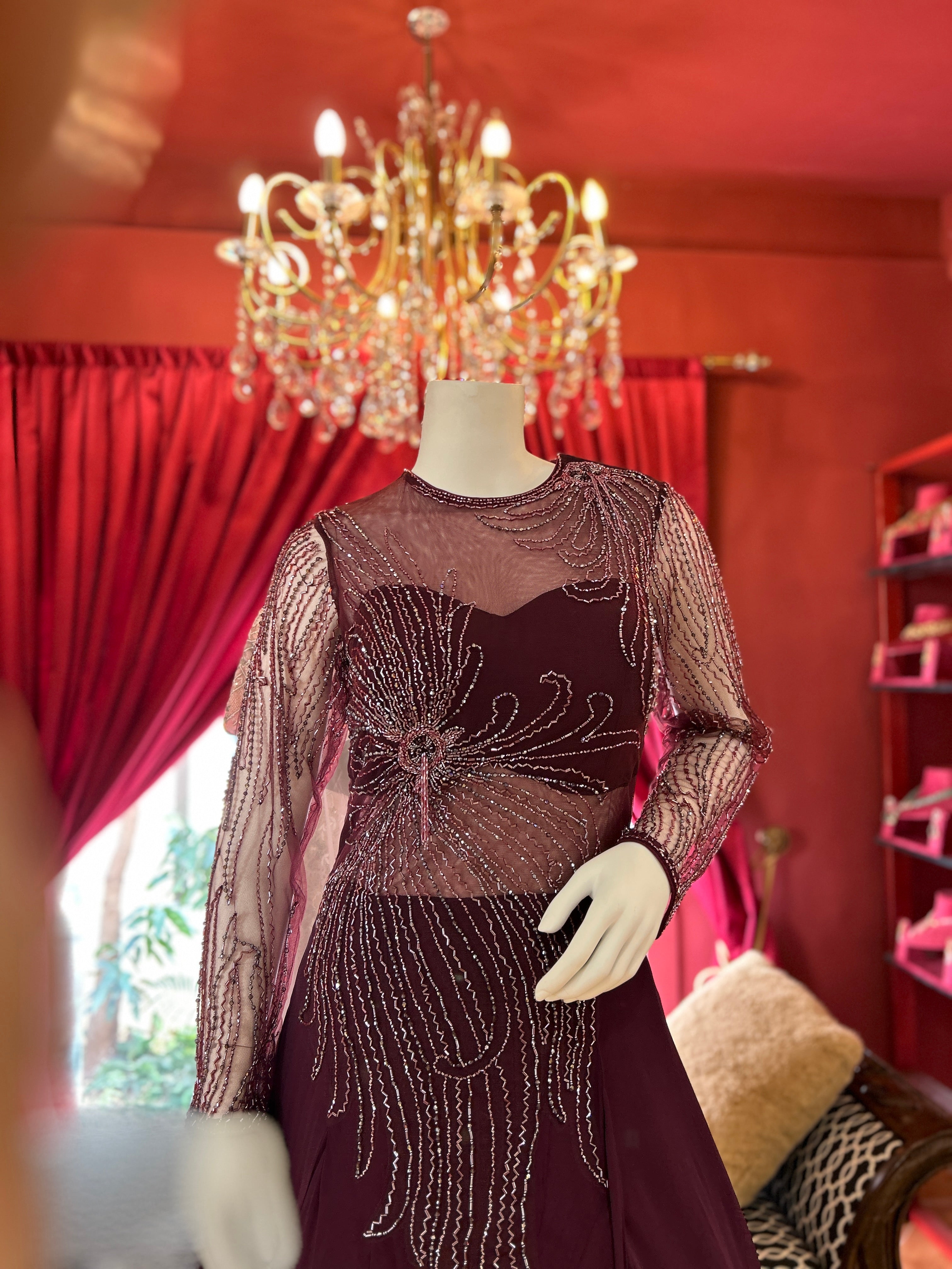 Wine Full Sleeves Gown