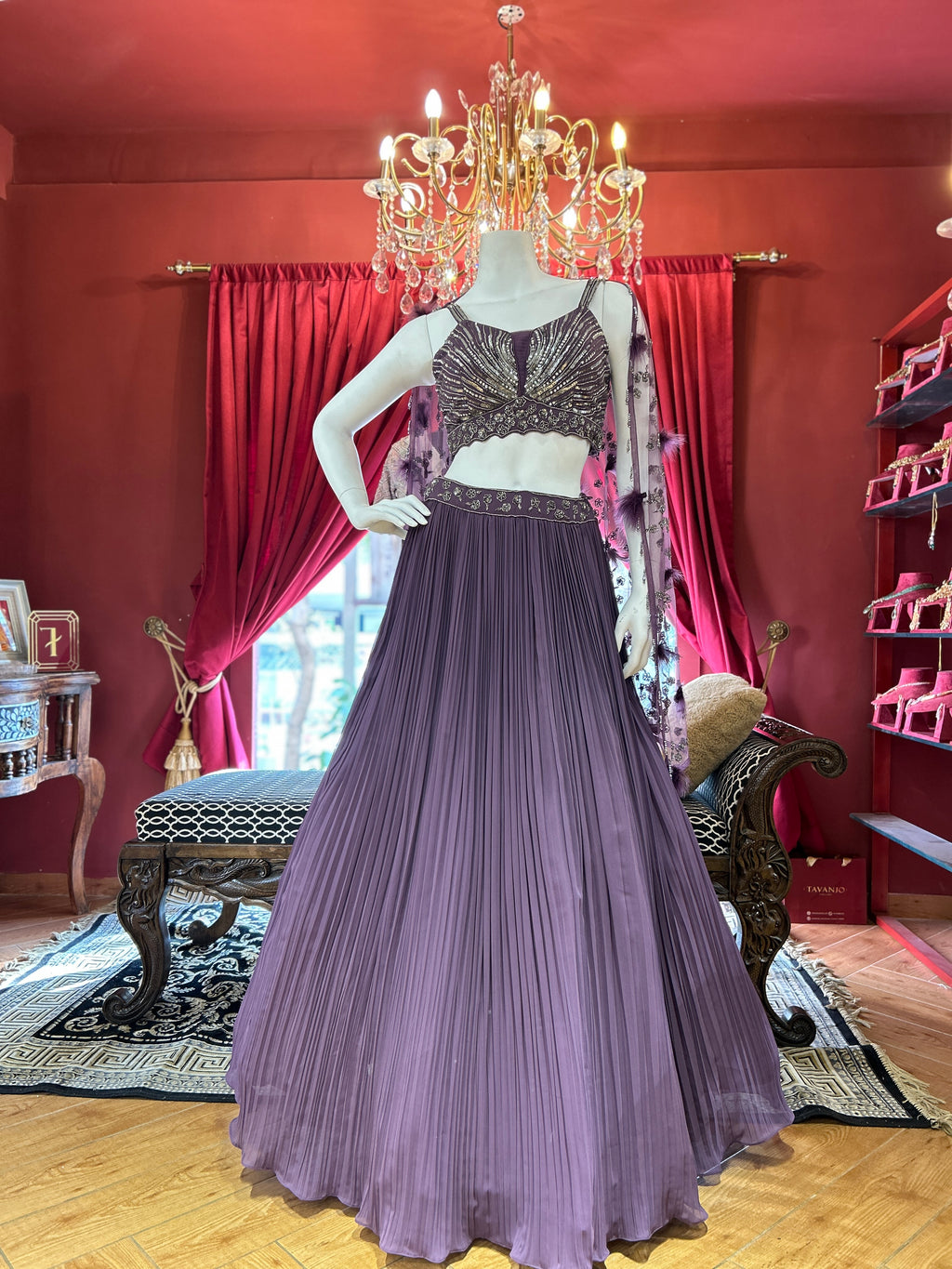 Plum Pleated Lehenga Set
