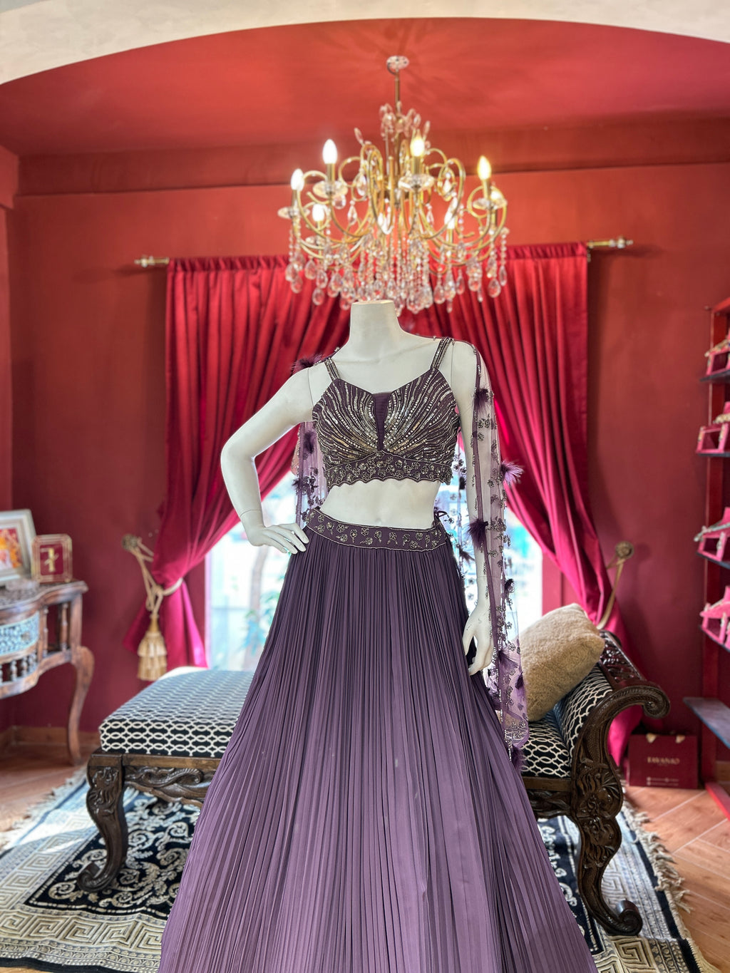 Plum Pleated Lehenga Set