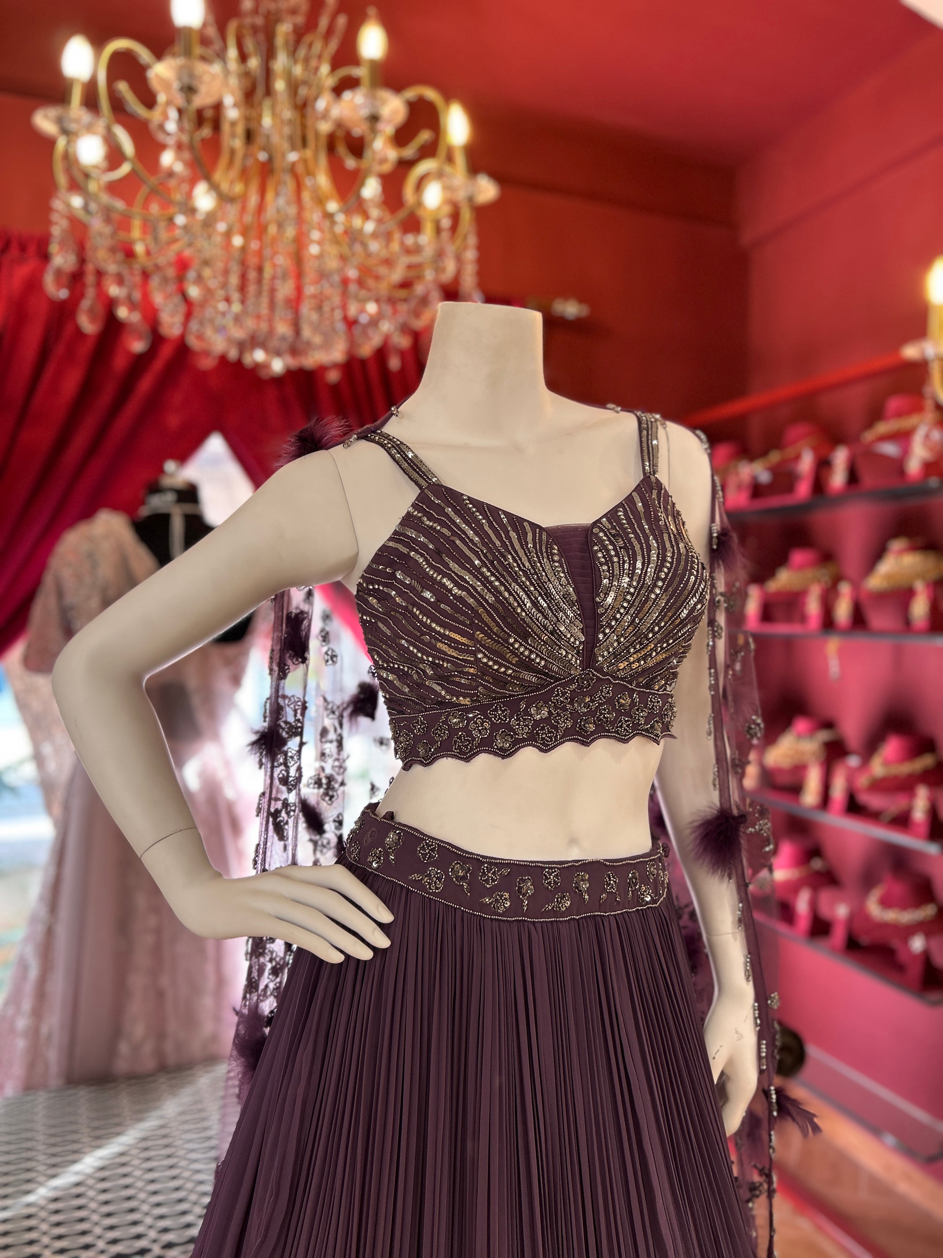 Plum Pleated Lehenga Set