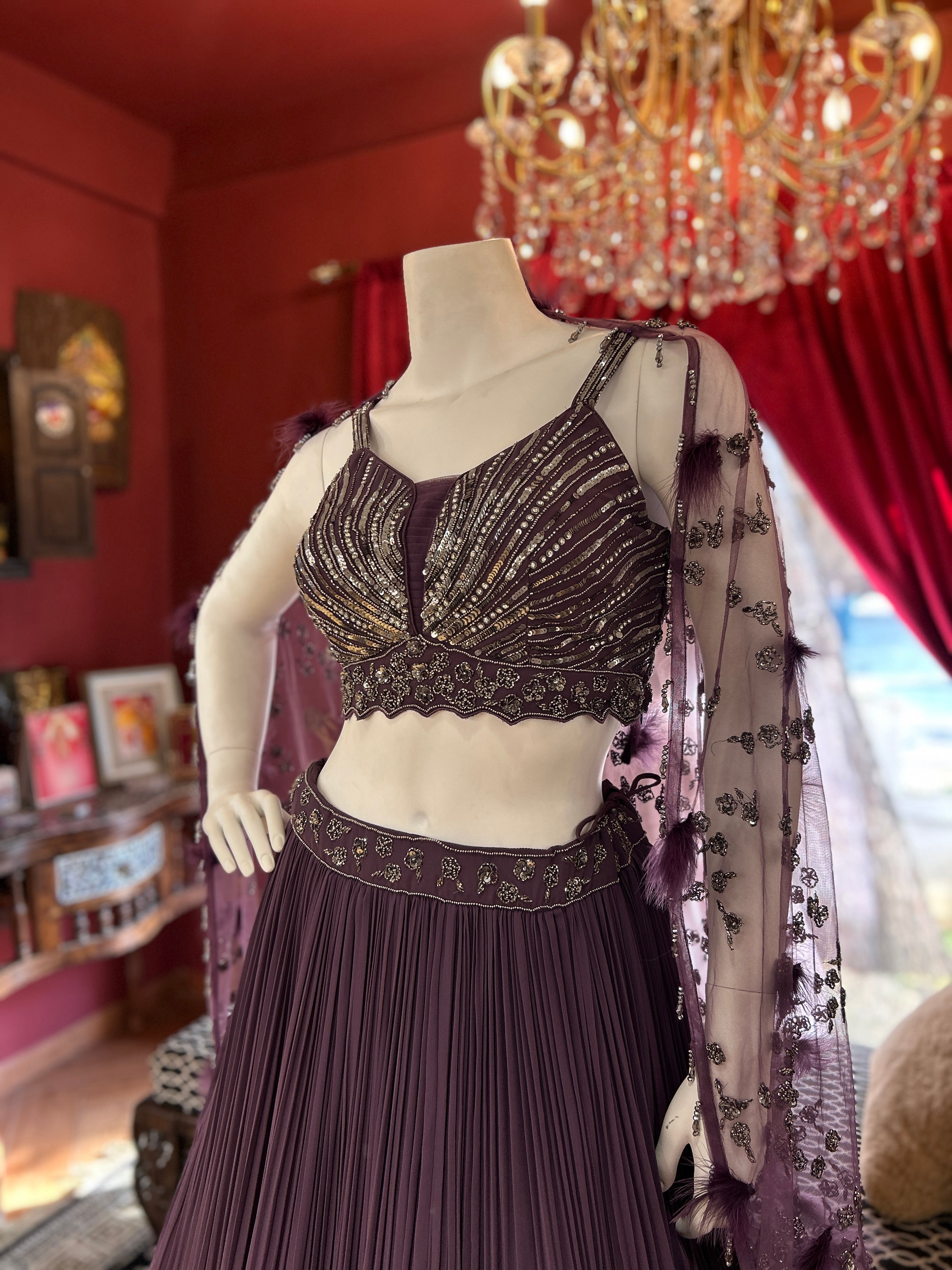Plum Pleated Lehenga Set