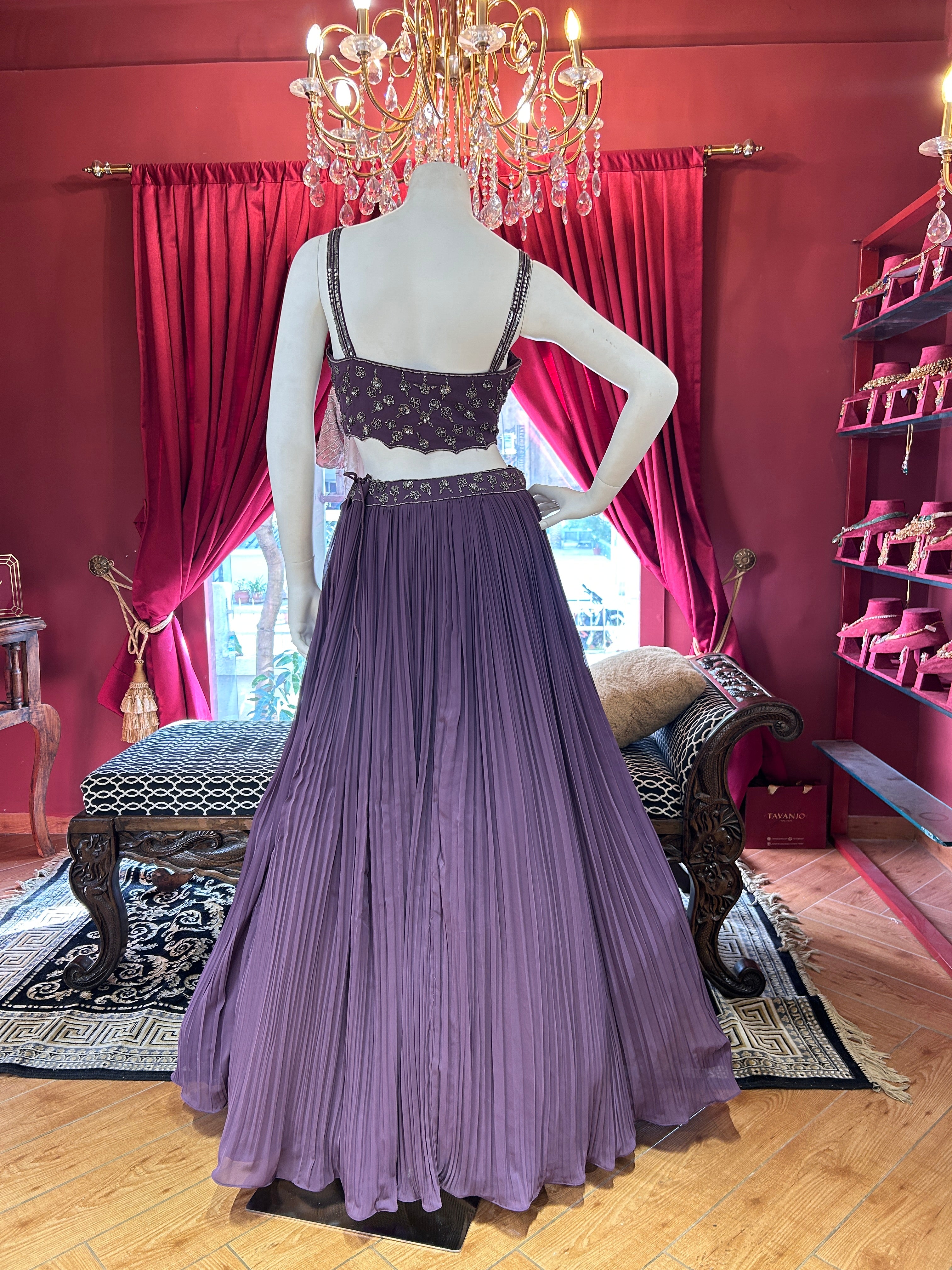 Plum Pleated Lehenga Set