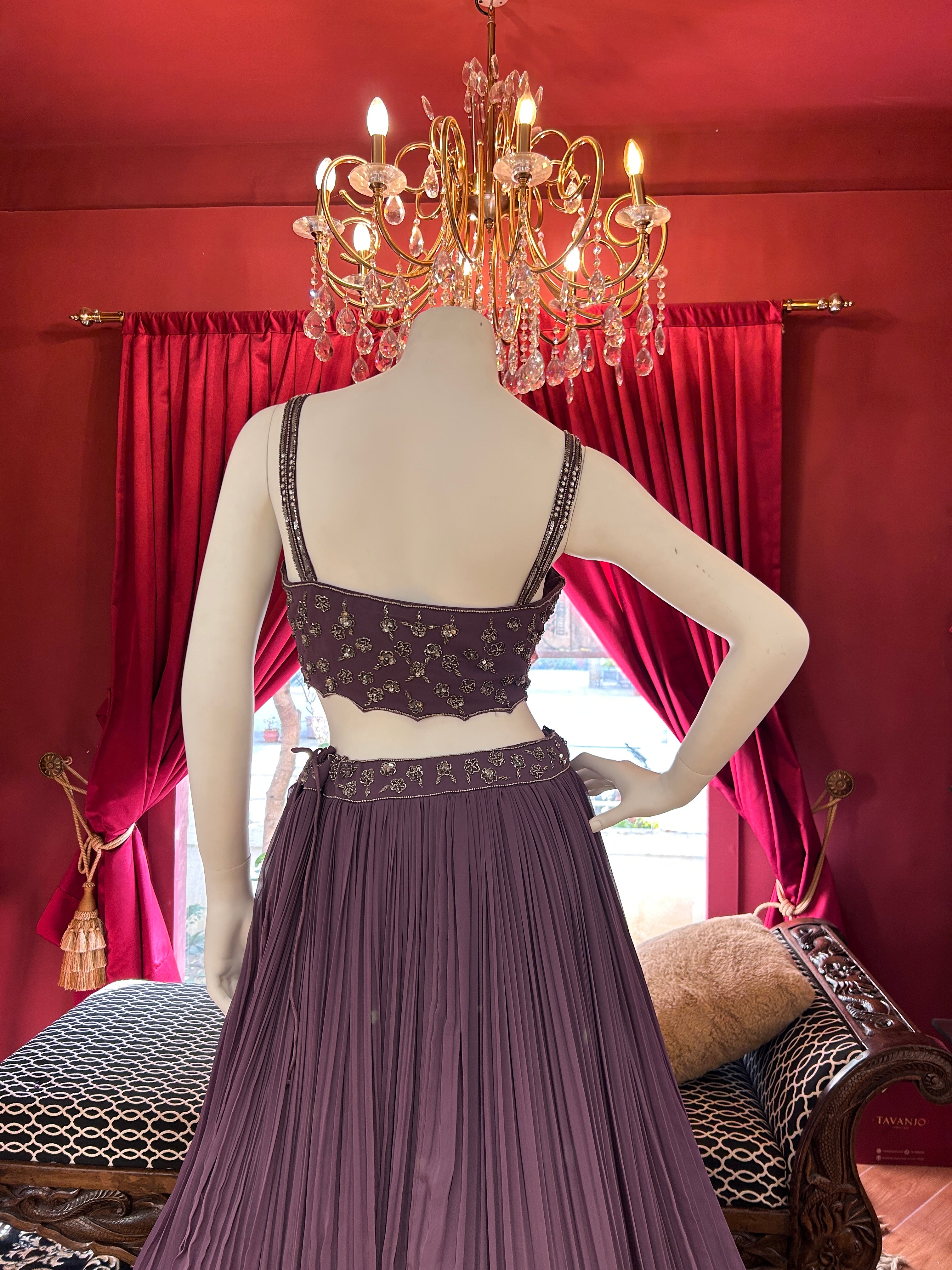 Plum Pleated Lehenga Set