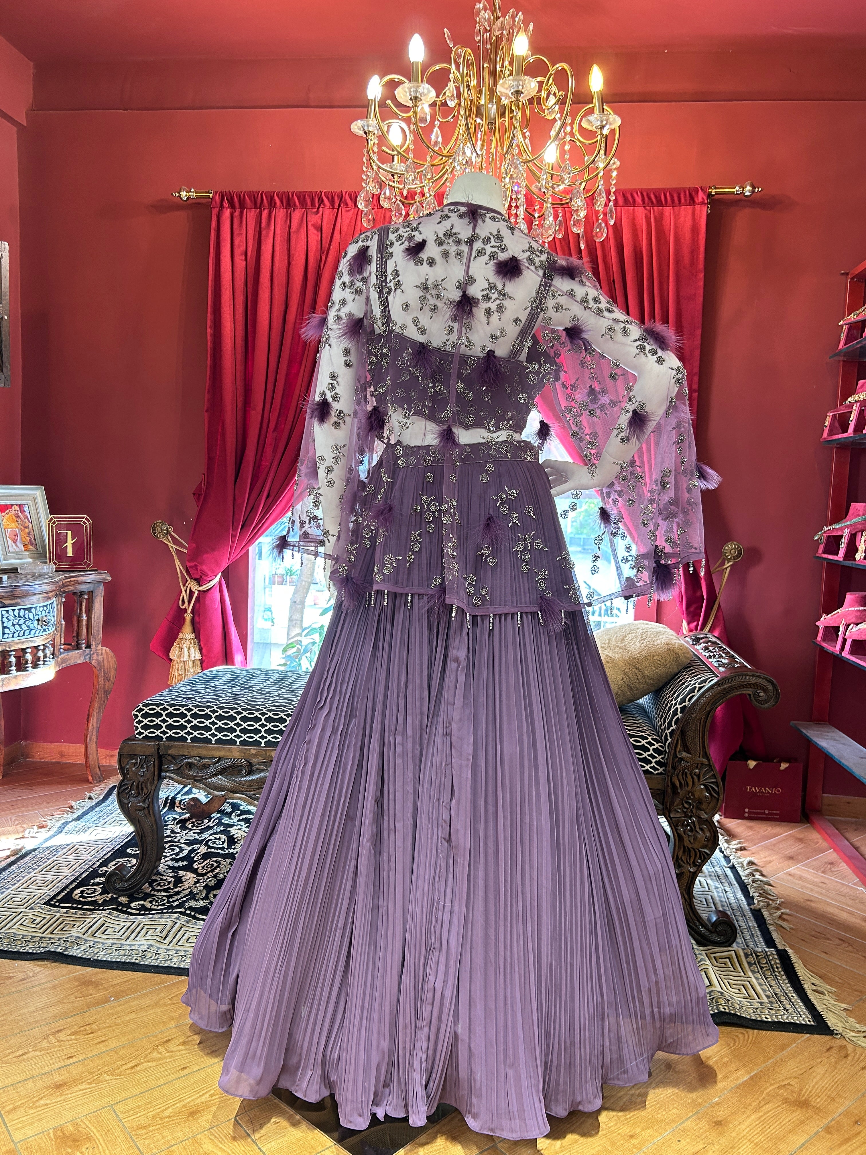 Plum Pleated Lehenga Set
