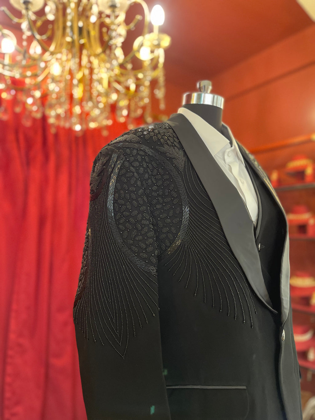 Jet Black Designer Beaded Tuxedo Set