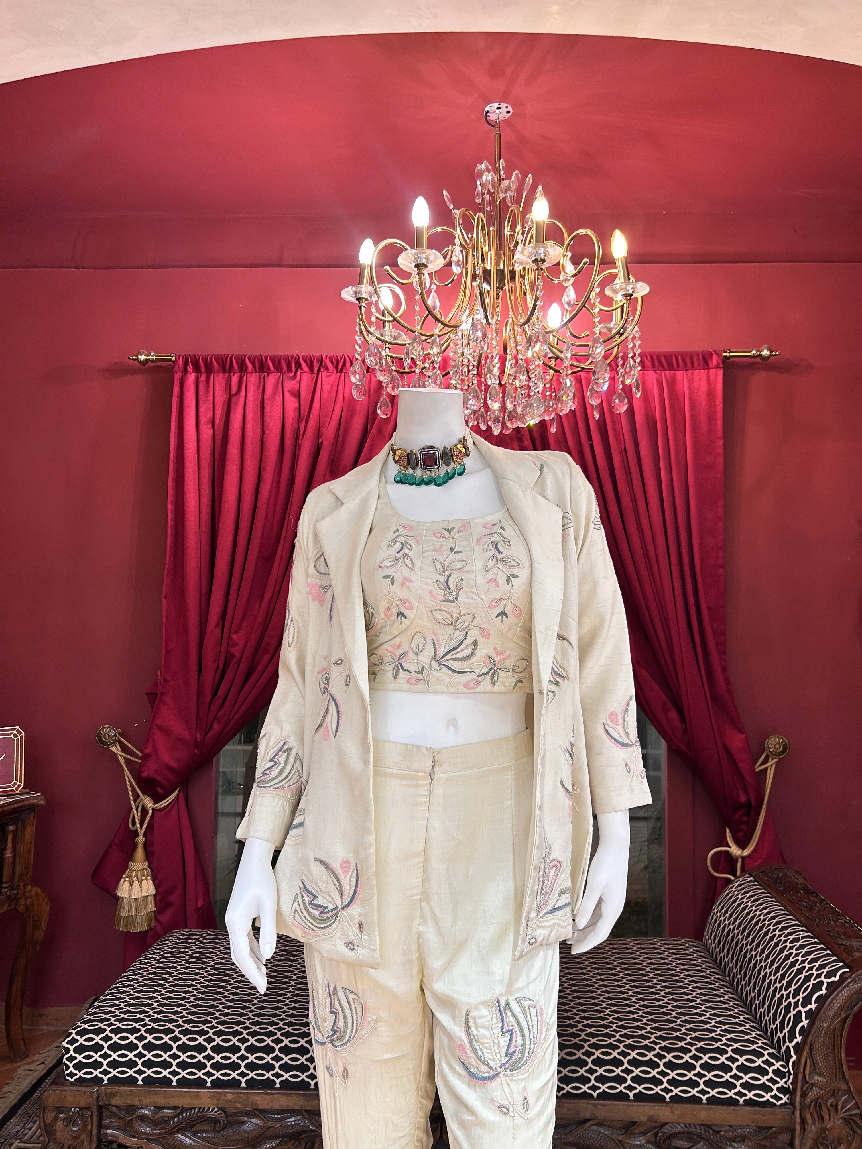 White Silver Handwork Co-ord Set