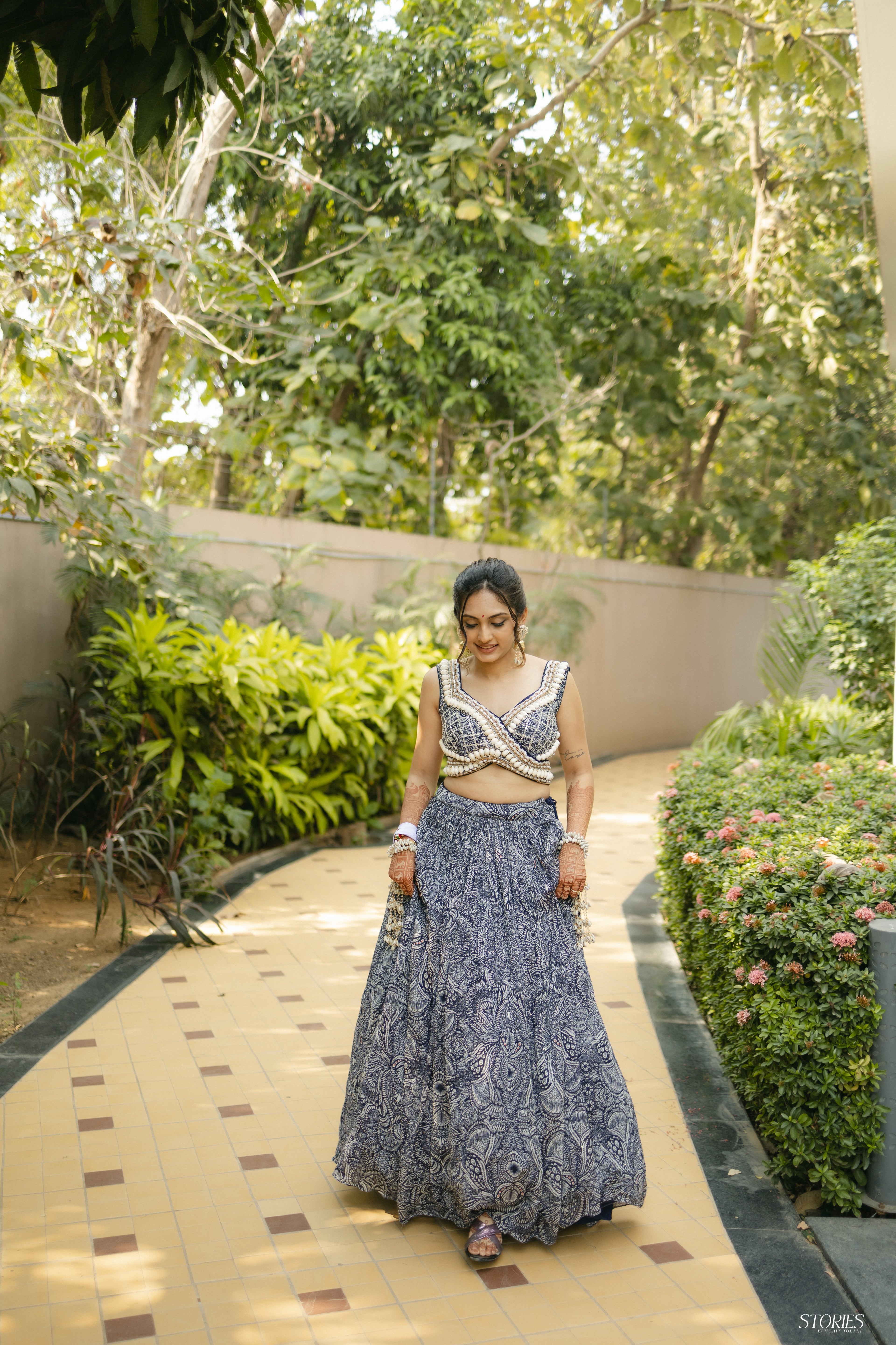 Blue Printed Shell Detail Lehenga