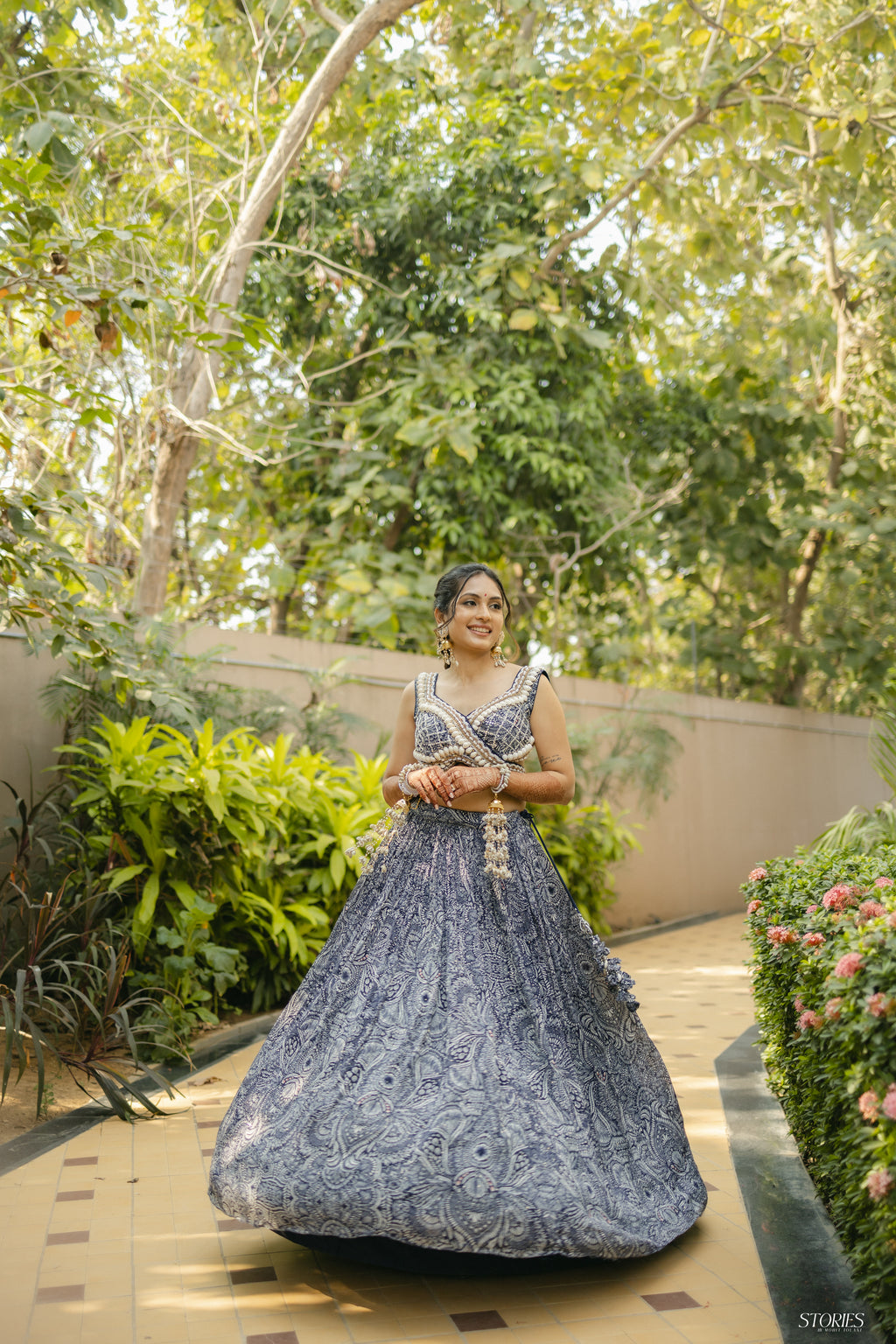 Blue Printed Shell Detail Lehenga