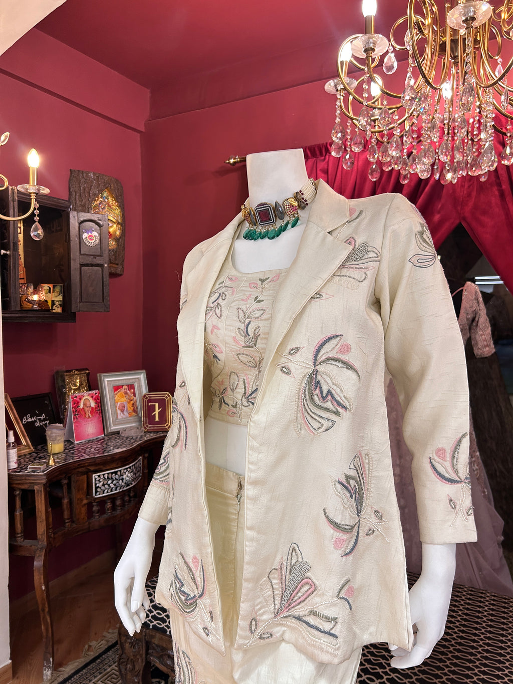 White Silver Handwork Co-ord Set