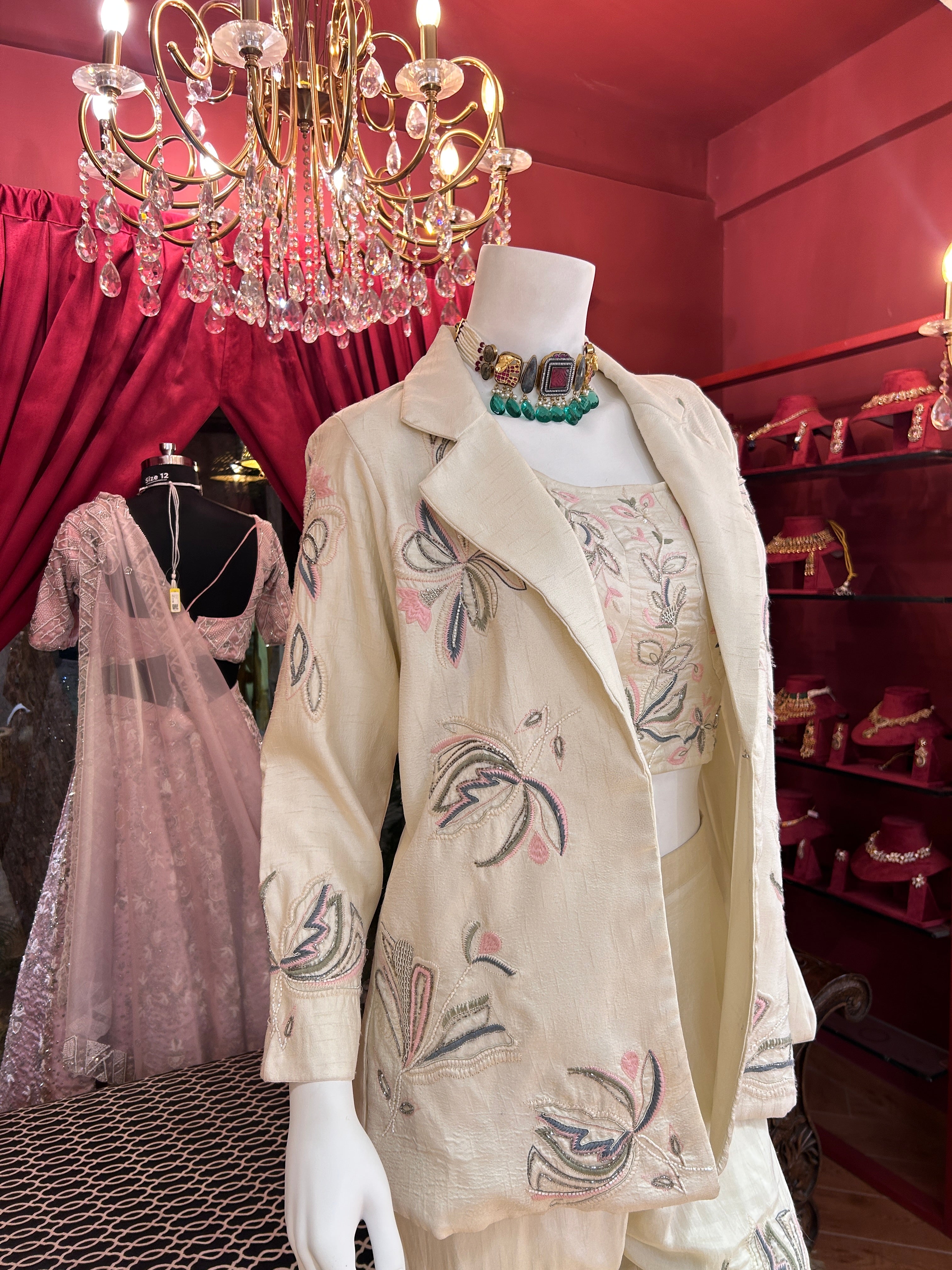 White Silver Handwork Co-ord Set