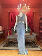 Powder Blue Pre Pleated Saree with Handwork Corset Blouse