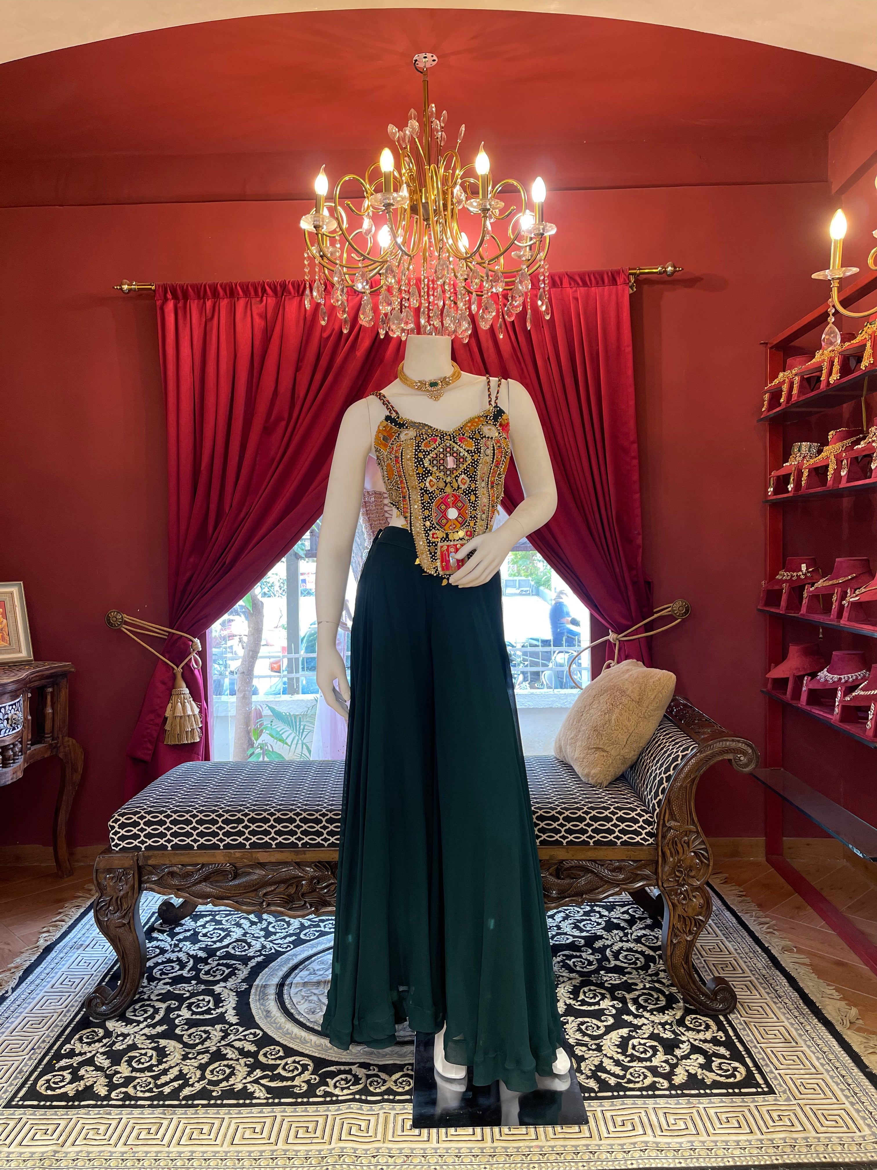 Green Mirror Work Plazzo Set