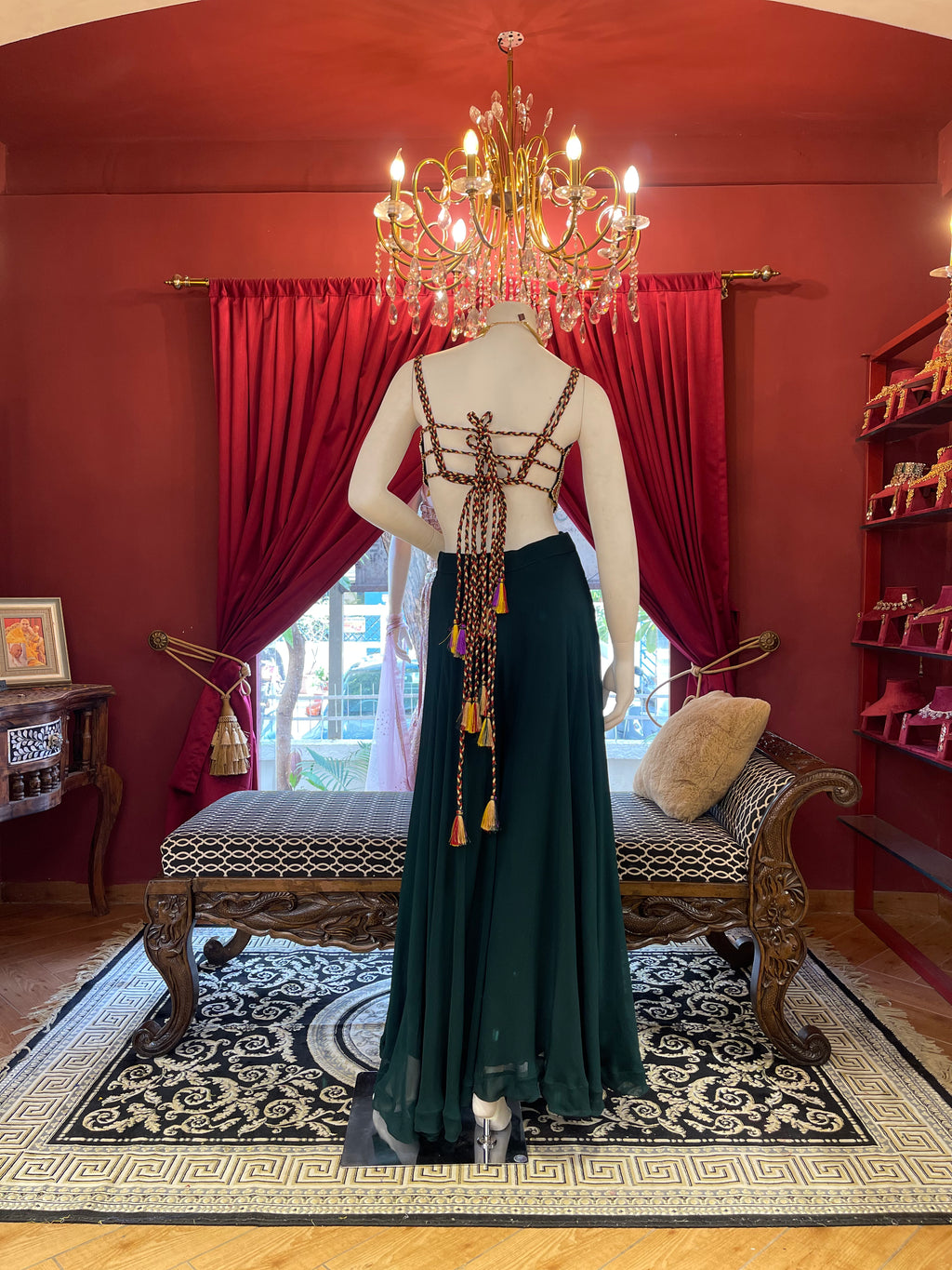 Green Mirror Work Plazzo Set