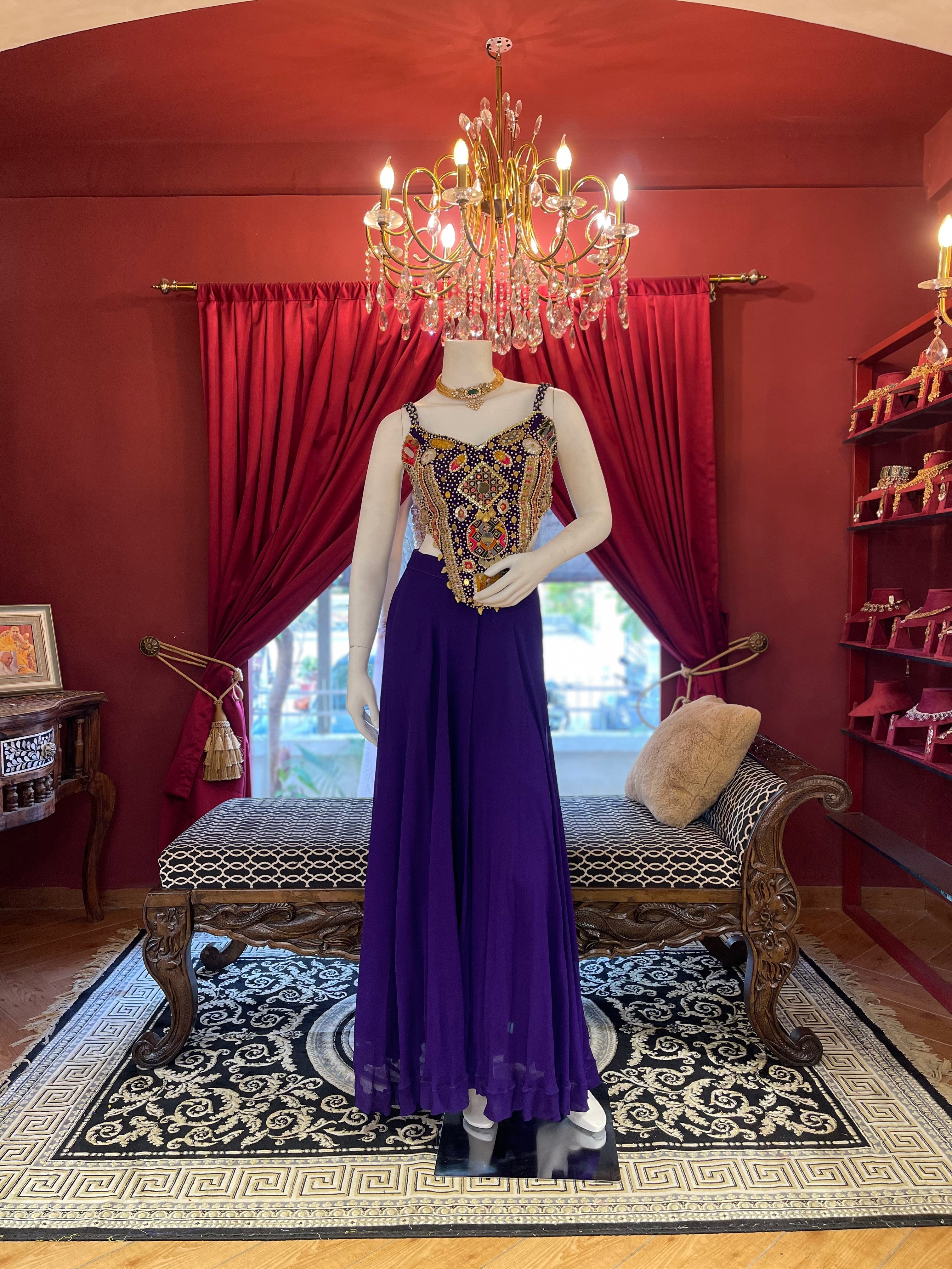 Purple Mirror Work Plazzo Set X Orepiya