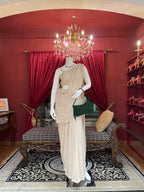Pearl White Draped Sequin Saree Gown X Orepiya