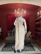Pearl White Draped Sequin Saree Gown X Orepiya