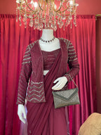 Wine Draped Saree with Jacket