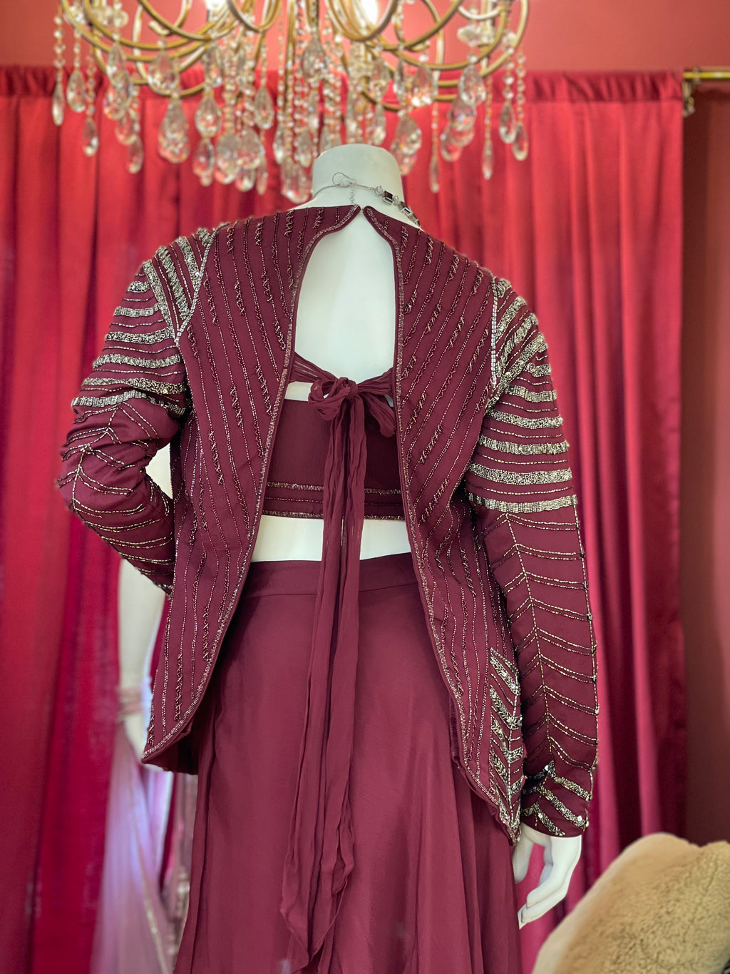 Wine Draped Saree with Jacket
