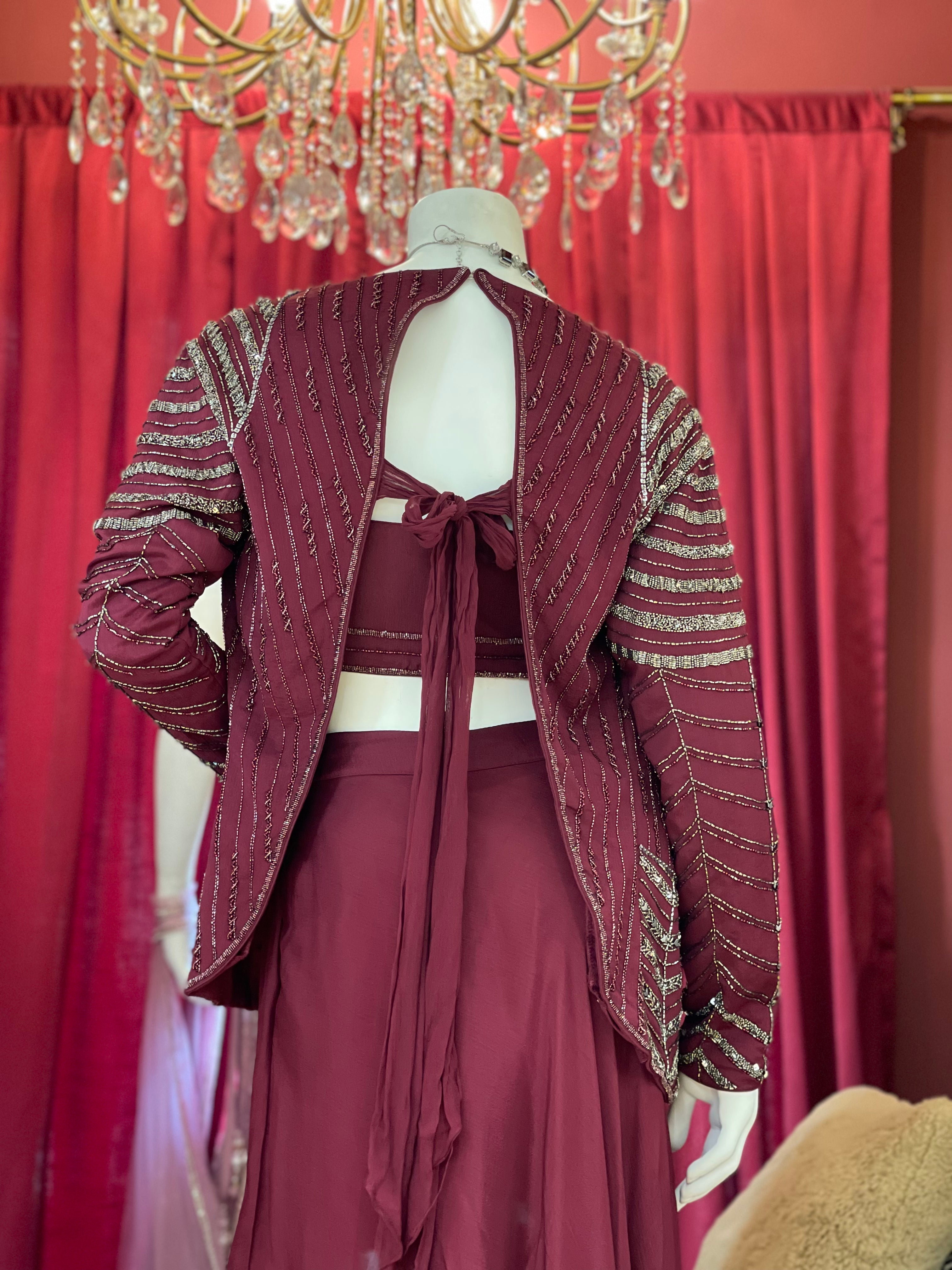 Wine Draped Saree with Jacket