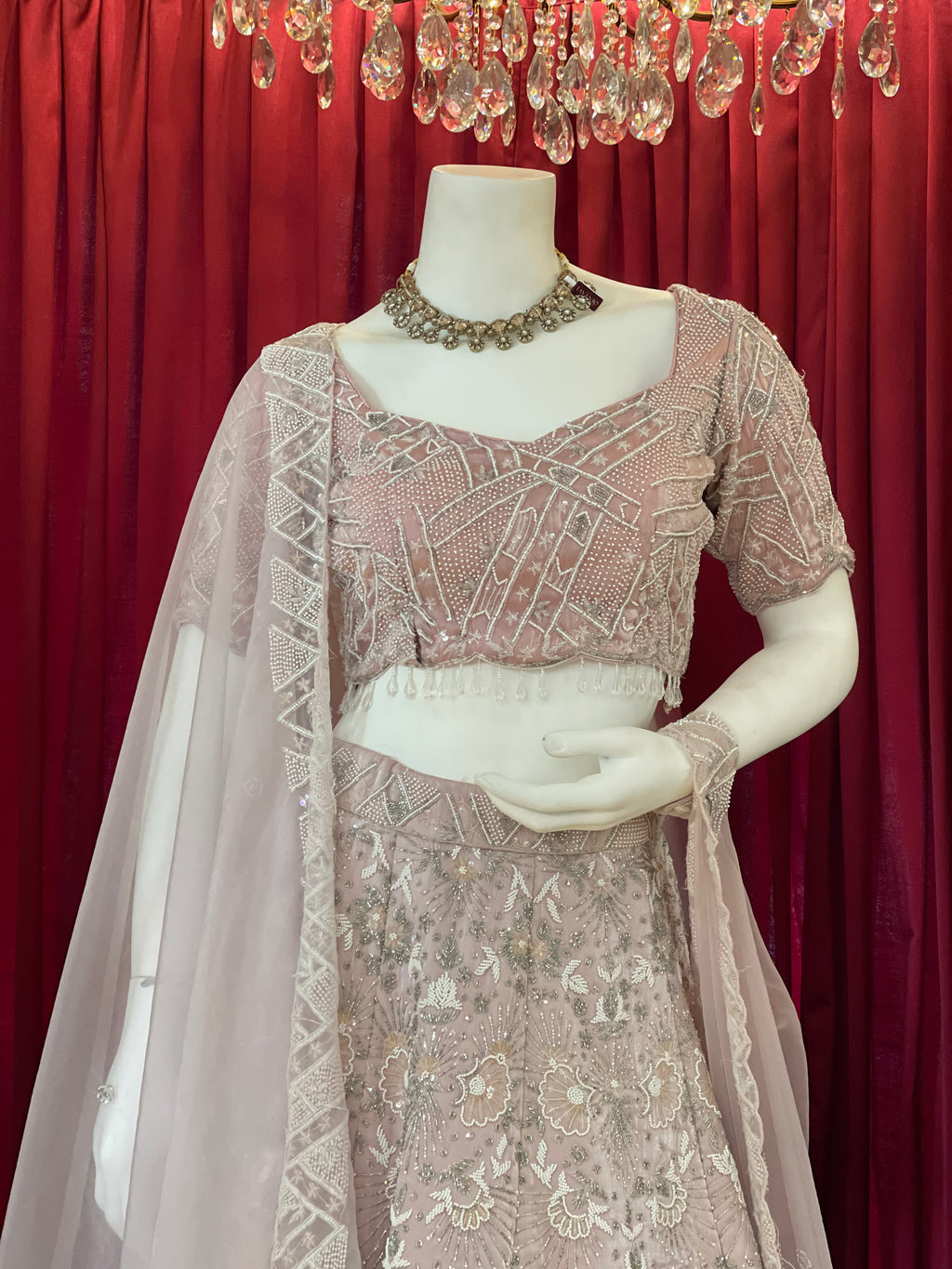 Pastel Pink White Silver Work Lehenga
